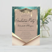 Elegant Gold Frame Diamonds Green Graduation Kaart (Staand voorkant)