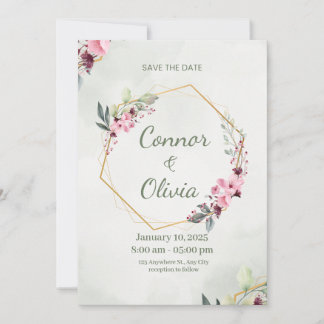 Elegant Gold Frame Floral Save The Date Card