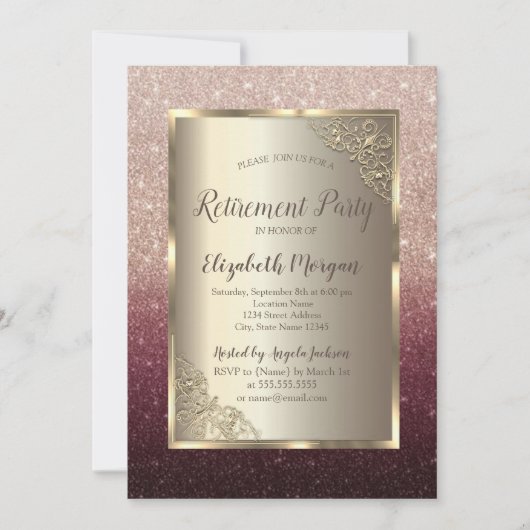 Elegant Gold Frame Glitter Ombre Retirement Kaart (Voorkant)