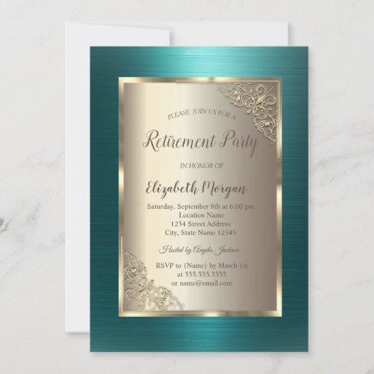 Elegant Gold Frame Green Metallic Retirement Kaart (Voorkant)