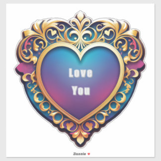 Elegant Gold-Frame Ornate Heart Design Sticker