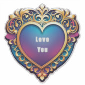 Elegant Gold-Frame Ornate Heart Design Sticker (Voorkant)