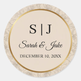 Elegant Gold Frame Personalized Wedding Monogram Ronde Sticker