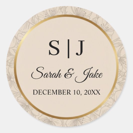 Elegant Gold Frame Personalized Wedding Monogram Ronde Sticker (Voorkant)