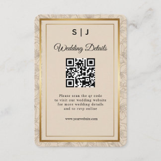 Elegant Gold Frame QR Code Wedding Details Informatiekaartje