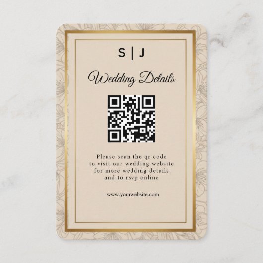 Elegant Gold Frame QR Code Wedding Details Informatiekaartje (Voorkant)