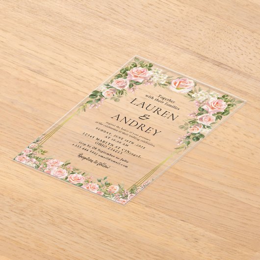 Elegant Gold Frame Wedding  Acryl Uitnodigingen (Laagn)