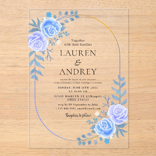 Elegant Gold Frame Wedding Acryl Uitnodigingen (Voorkant)
