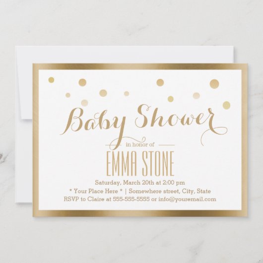 Elegant Gold Framed Confetti Stip Baby shower Kaart (Voorkant)