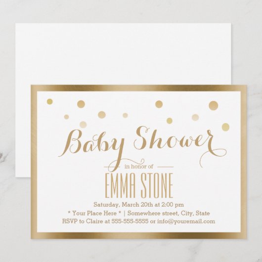 Elegant Gold Framed Confetti Stip Baby shower Kaart (Voorkant / Achterkant)