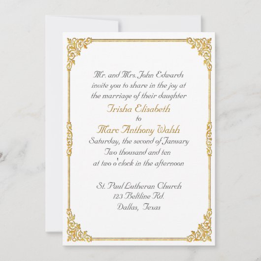 Elegant Gold Framed Wedding Invitation Kaart (Voorkant)