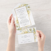 Elegant Gold Framed Wildflower Edging Wedding All In One Uitnodiging (Afscheurbaar)