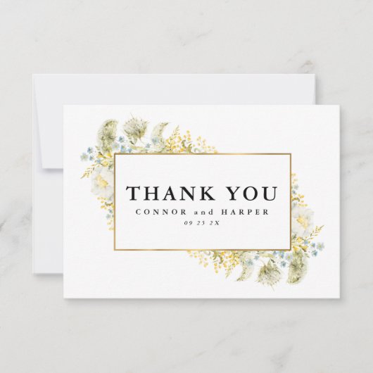 Elegant Gold Framed Wildflower Edging Wedding Bedankkaart (Voorkant)
