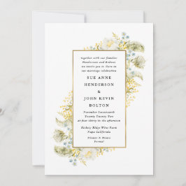 Elegant Gold Framed Wildflower Edging Wedding Kaart