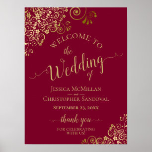 Elegant Gold Frills op Bourgogne bruiloft Welkom Poster