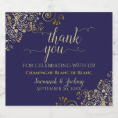 Elegant Gold Frills op Navy Blue Weddenschap Harte Sparkling Wijnetiket (Enkel label)