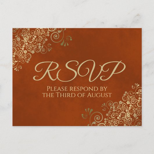 Elegant Gold Frills op Rust Sinaasappel Wedding RS Briefkaart (Voorkant)