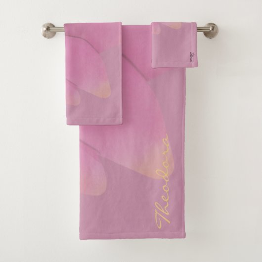 Elegant Gold Fuchsia Abstract Floral Patern Bad Handdoek (Insitu)