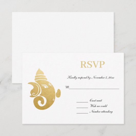 Elegant Gold Ganapati | RSVP Indische bruiloft Kaart (Voorkant / Achterkant)
