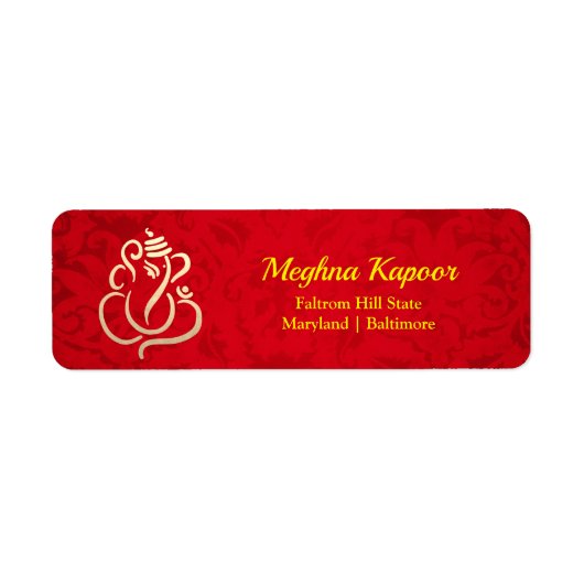 Elegant Gold Ganesh/ Indian God Damask Red Label (Voorkant)