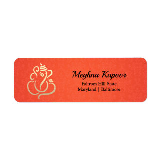 Elegant Gold Ganesh/ Indian God Oranje Damask Etiket