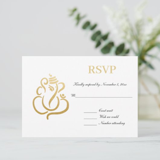 Elegant Gold Ganesh | RSVP Indische bruiloft Kaart (Staand voorkant)