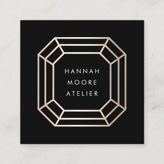 Elegant Gold Gemstone Logo | Ontwerp van juwelen Vierkante Visitekaartje (Voorkant)