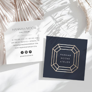 Elegant Gold Gemstone Logo Ontwerp van juwelen Vierkante Visitekaartje