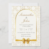 Elegant Gold Geometric Arch Photo Back Wedding Kaart (Voorkant)