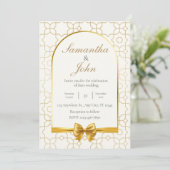 Elegant Gold Geometric Arch Photo Back Wedding Kaart (Staand voorkant)
