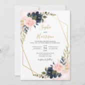 Elegant Gold Geometric Blush and Navy Wedding Kaart (Voorkant)