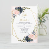 Elegant Gold Geometric Blush and Navy Wedding Kaart (Staand voorkant)