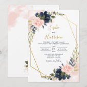 Elegant Gold Geometric Blush and Navy Wedding Kaart (Voorkant / Achterkant)
