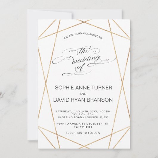 Elegant Gold Geometric Calligraphy Wedding Kaart (Voorkant)