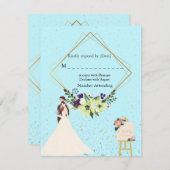 Elegant Gold Geometric Dusty Blue RSVP Card (Voorkant / Achterkant)