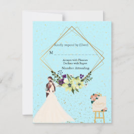 Elegant Gold Geometric Dusty Blue RSVP Card Kaartje