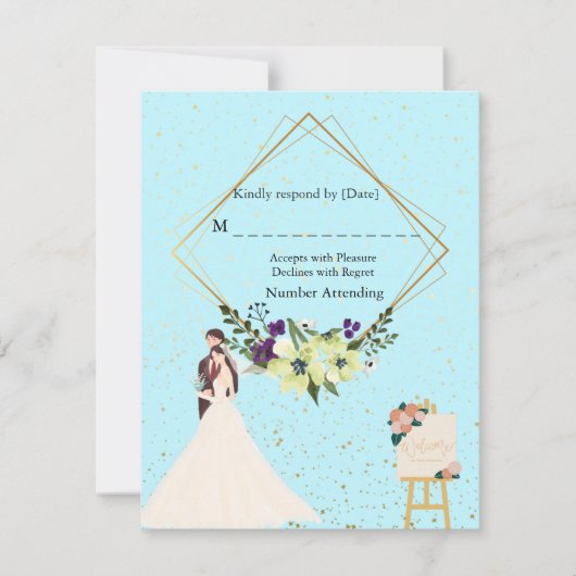 Elegant Gold Geometric Dusty Blue RSVP Card Kaartje (Voorkant)