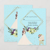 Elegant Gold Geometric Dusty Blue RSVP Card Kaartje (Voorkant / Achterkant)