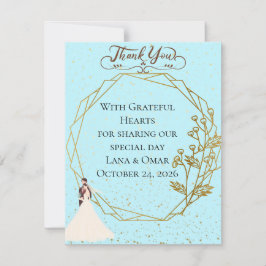 Elegant Gold Geometric Dusty Blue Wedding Bedankkaart