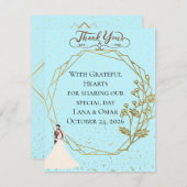 Elegant Gold Geometric Dusty Blue Wedding Bedankkaart (Voorkant / Achterkant)