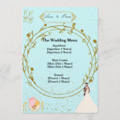 Elegant Gold Geometric Dusty Blue Wedding Menu (Voorkant)