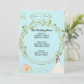 Elegant Gold Geometric Dusty Blue Wedding Menu  (Staand voorkant)