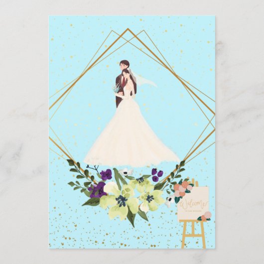 Elegant Gold Geometric Dusty Blue Wedding Program  Programmakaart (Achterkant)