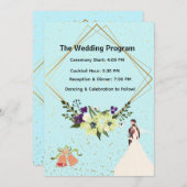Elegant Gold Geometric Dusty Blue Wedding Program  Programmakaart (Voorkant / Achterkant)