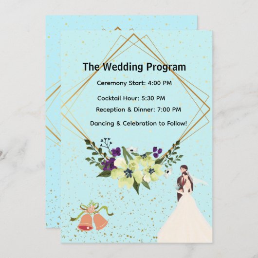 Elegant Gold Geometric Dusty Blue Wedding Program  Programmakaart (Voorkant / Achterkant)