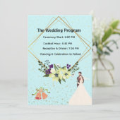 Elegant Gold Geometric Dusty Blue Wedding Program  Programmakaart (Staand voorkant)