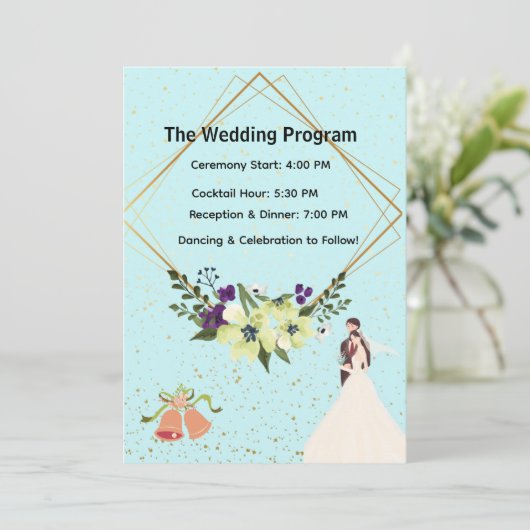 Elegant Gold Geometric Dusty Blue Wedding Program  Programmakaart (Staand voorkant)