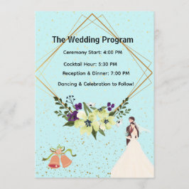 Elegant Gold Geometric Dusty Blue Wedding Program  Programmakaart