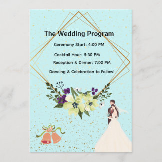 Elegant Gold Geometric Dusty Blue Wedding Program  Programmakaart