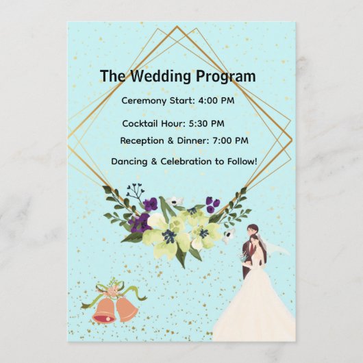 Elegant Gold Geometric Dusty Blue Wedding Program  Programmakaart (Voorkant)